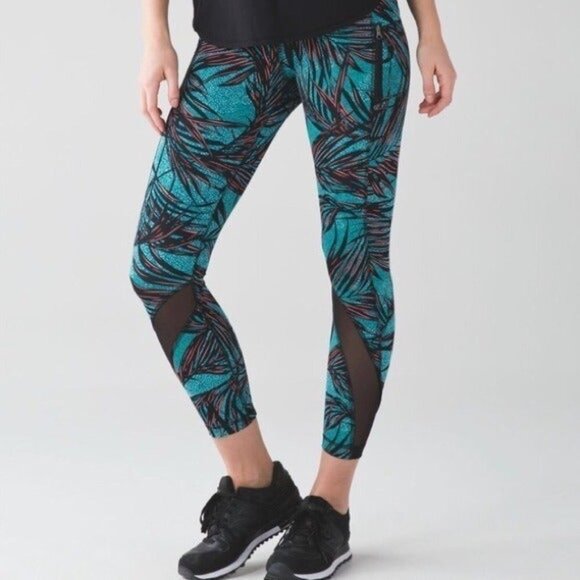 LuLulemon Palm Leaf Teal Leggings🎁🎁Like New - Picture 1 of 10